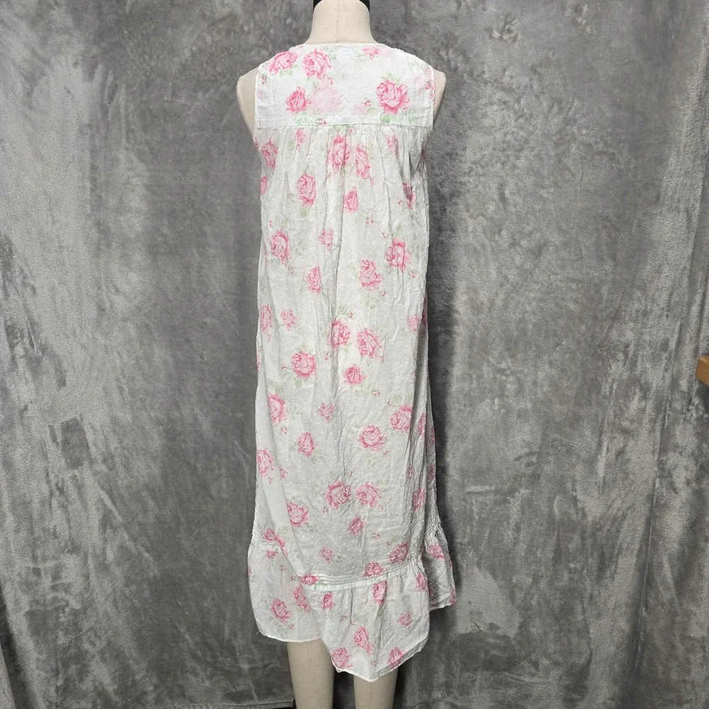 Eileen West Nightgown Dress Women XS Floral Cotton Dobby Sleeveless Coquette